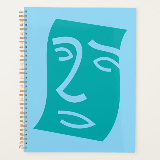 Moderne abstrakte Gesichtslinienkunst Teal Planer (Vorderseite)