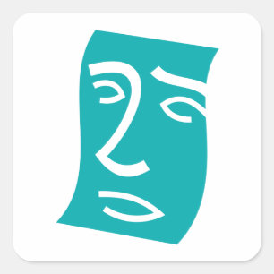 Moderne abstrakte Gesichtslinienkunst Teal Quadratischer Aufkleber
