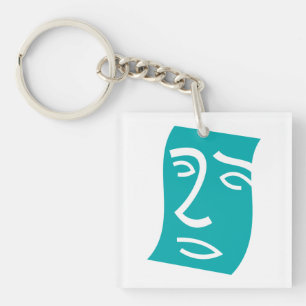 Moderne abstrakte Gesichtslinienkunst Teal Schlüsselanhänger