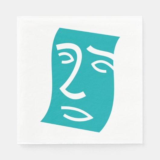 Moderne abstrakte Gesichtslinienkunst Teal Serviette (Vorderseite)