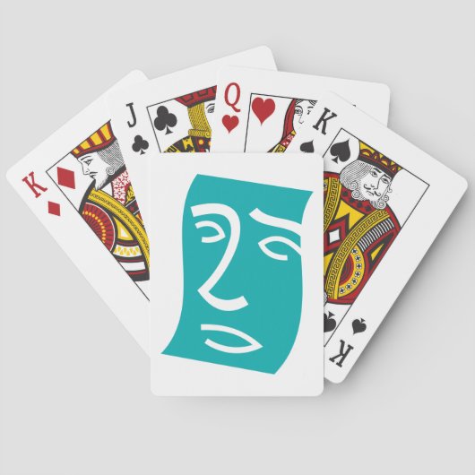 Moderne abstrakte Gesichtslinienkunst Teal Spielkarten (Rückseite)
