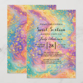 Moderne abstrakte Glitter-Blumen-Monogramm-Design Einladung (Vorne/Hinten)