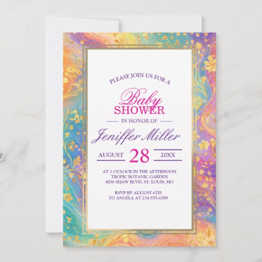 Moderne abstrakte Glitter-Blumen-Monogramm-Design  Einladung (Vorderseite)