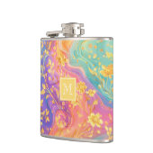 Moderne abstrakte Glitter-Blumen-Monogramm-Design Flachmann (Links)