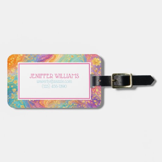 Moderne abstrakte Glitter-Blumen-Monogramm-Design Gepäckanhänger (Vorderseite horizontal)