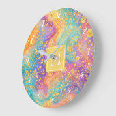 Moderne abstrakte Glitter-Blumen-Monogramm-Design Große Wanduhr (Winkel)