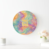 Moderne abstrakte Glitter-Blumen-Monogramm-Design Große Wanduhr (Zuhause)