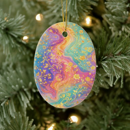 Moderne abstrakte Glitter-Blumen-Monogramm-Design Keramik Ornament (Baum)