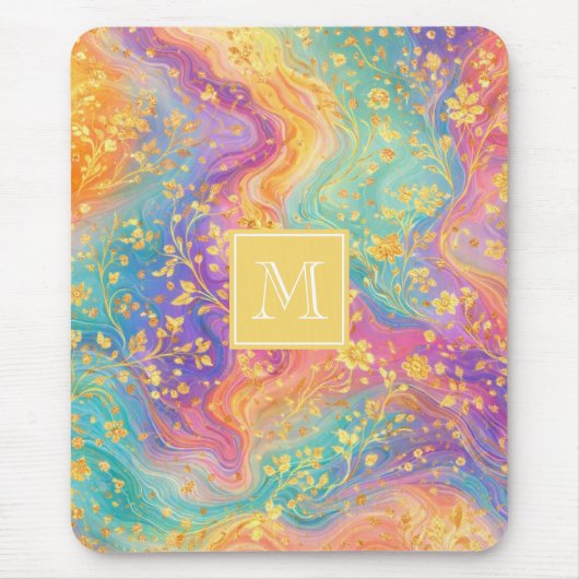 Moderne abstrakte Glitter-Blumen-Monogramm-Design Mousepad (Vorne)