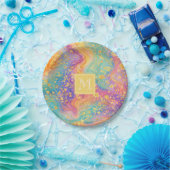 Moderne abstrakte Glitter-Blumen-Monogramm-Design  Pappteller (Party)