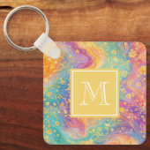 Moderne abstrakte Glitter-Blumen-Monogramm-Design Schlüsselanhänger (Vorderseite)