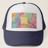 Moderne abstrakte Glitter-Blumen-Monogramm-Design Truckerkappe (Vorderseite)