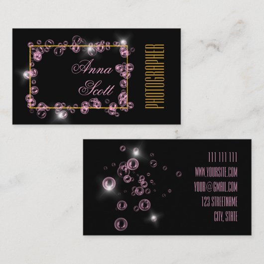 Moderne abstrakte Goldblasen in schwarzem Rosa Visitenkarte (Vorne/Hinten)
