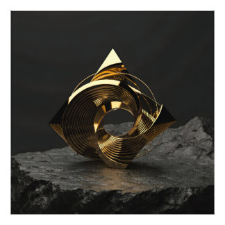 Moderne abstrakte goldene geometrische Skulptur - Fotodruck