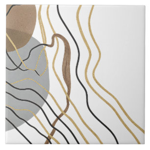Moderne Abstrakte Goldline Art Neutral Grau Brown Fliese