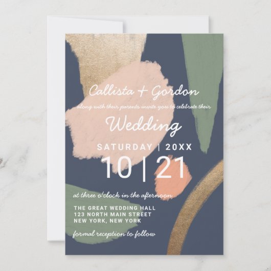 Moderne Abstrakte Goldmedaillenhochzeit Einladung (Vorderseite)