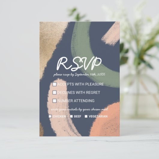 Moderne Abstrakte Goldmedaillenhochzeit RSVP Karte (Stehend Vorderseite)