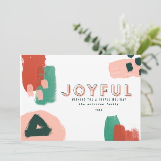 Moderne abstrakte Grafik Rot, Rosa + Grün fröhlich Ankündigung (Stehend Vorderseite)