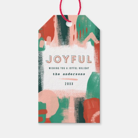 Moderne abstrakte Grafik Rot, Rosa + Grün fröhlich Geschenkanhänger (Vorderseite)