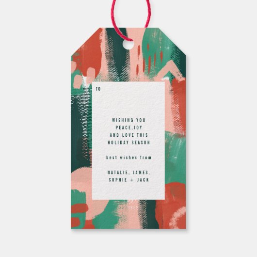 Moderne abstrakte Grafik Rot, Rosa + Grün fröhlich Geschenkanhänger (Rückseite)