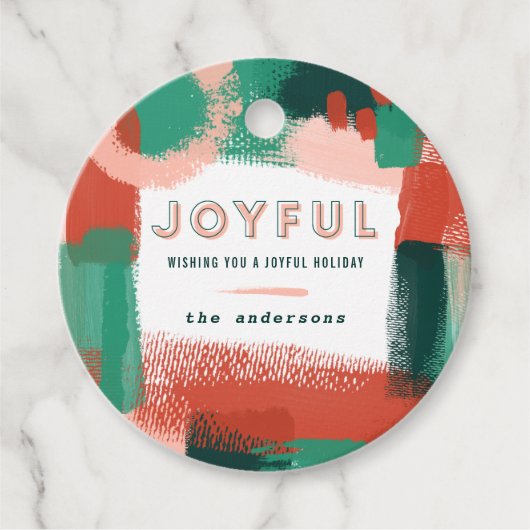 Moderne abstrakte Grafik Rot, Rosa + Grün fröhlich Geschenkanhänger (Vorderseite)