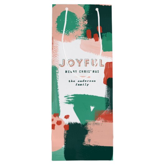 Moderne abstrakte Grafik Rot, Rosa + Grün fröhlich Geschenktüte Für Weinflaschen (Rückseite)