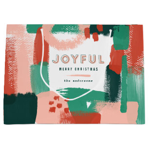 Moderne abstrakte Grafik Rot, Rosa + Grün fröhlich Große Geschenktüte