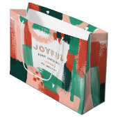 Moderne abstrakte Grafik Rot, Rosa + Grün fröhlich Große Geschenktüte (Vorderseite Schrägansicht)