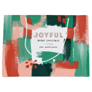 Moderne abstrakte Grafik Rot, Rosa + Grün fröhlich Große Geschenktüte