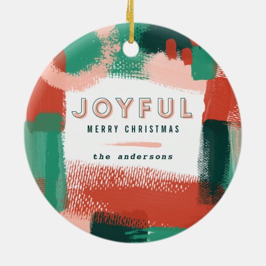 Moderne abstrakte Grafik Rot, Rosa + Grün fröhlich Keramik Ornament (Hinten)