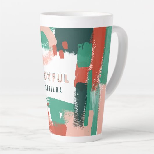 Moderne abstrakte Grafik Rot, Rosa + Grün fröhlich Milchtasse (Rechte Ecke)