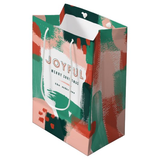 Moderne abstrakte Grafik Rot, Rosa + Grün fröhlich Mittlere Geschenktüte (Vorderseite Schrägansicht)