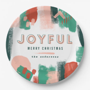 Moderne abstrakte Grafik Rot, Rosa + Grün fröhlich Pappteller