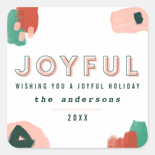 Moderne abstrakte Grafik Rot, Rosa + Grün fröhlich Quadratischer Aufkleber (Vorderseite)