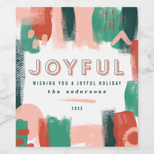 Moderne abstrakte Grafik Rot, Rosa + Grün fröhlich Weinetikett (Einzelnes Label)