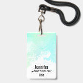 Moderne Abstrakte Green & Blue Watercolor-Wirbel Ausweis (Rückseite mit Lanyard)
