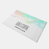 Moderne Abstrakte Green & Blue Watercolor-Wirbel Fußmatte (Schrägansicht)