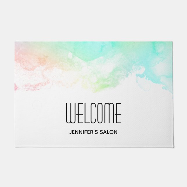 Moderne Abstrakte Green & Blue Watercolor-Wirbel Fußmatte (Vorderseite)