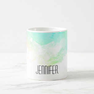 Moderne Abstrakte Green & Blue Watercolor-Wirbel Kaffeetasse