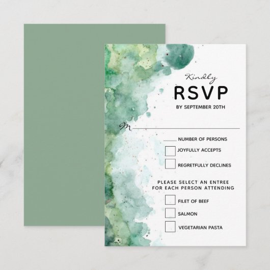 Moderne Abstrakte Green Watercolor Wedding RSVP Ca Karte (Vorne/Hinten)