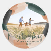 Moderne abstrakte grüne Blüte 1 Foto Weihnachten Runder Aufkleber (Vorderseite)