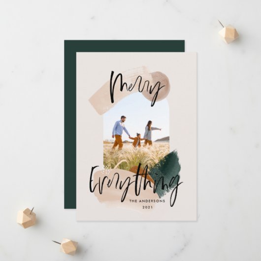 Moderne abstrakte grüne Foto Weihnachten Ankündigung (Vorderseite/Rückseite Beispiel)