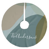 Moderne Abstrakte grüne Taupe Personalisiert Polyester Weihnachtsbaumdecke (Vorderseite)