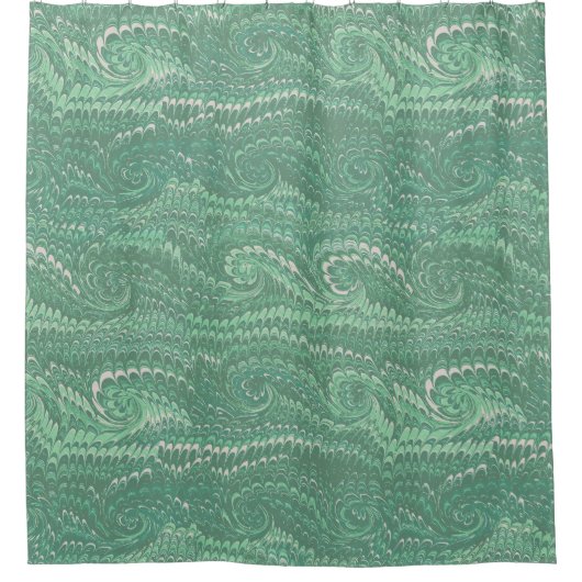 Moderne Abstrakte grüne Wirbel Marmormuster Duschvorhang (Vorderseite)