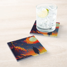 Moderne Abstrakte Halloween-Nacht Glasuntersetzer