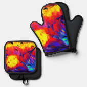 Moderne Abstrakte Halloween-Nacht Ofenhandschuh & Topflappen-Set (Vorderseite/Rückseite)