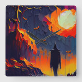 Moderne Abstrakte Halloween-Nacht Quadratische Wanduhr (Vorderseite)