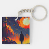 Moderne Abstrakte Halloween-Nacht Schlüsselanhänger (Rückseite)