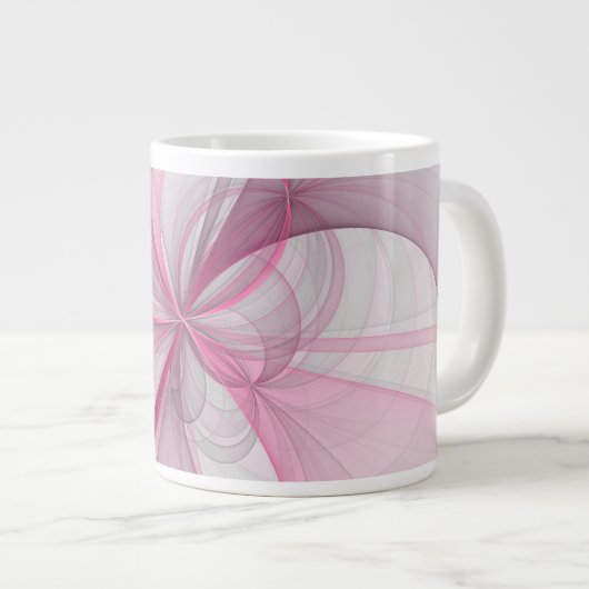 Moderne abstrakte hellrosa graue Fraktal-Design Jumbo-Tasse (Vorderseite Rechts)