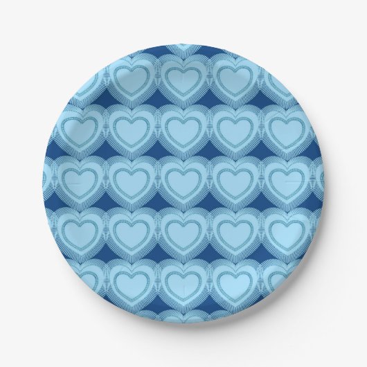 Moderne Abstrakte Herzen - Sky Blue und Cobalt Pappteller (Vorderseite)